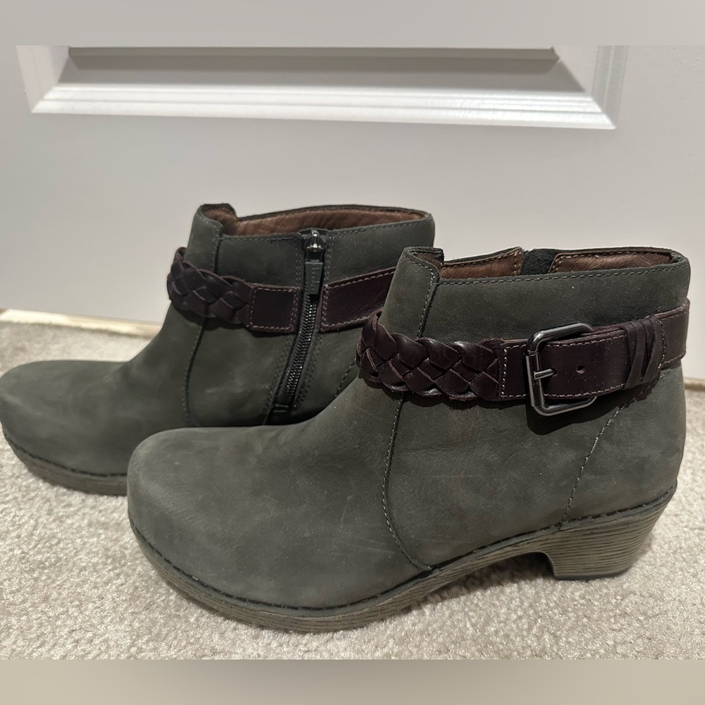 Dansko Green and Brown Booties, Size 41, Excellent Condition